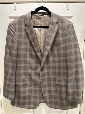 JP Tilford Samuelsohn Taupe Plaid Blazer - Classic Tailored Suit Jacket 46 R